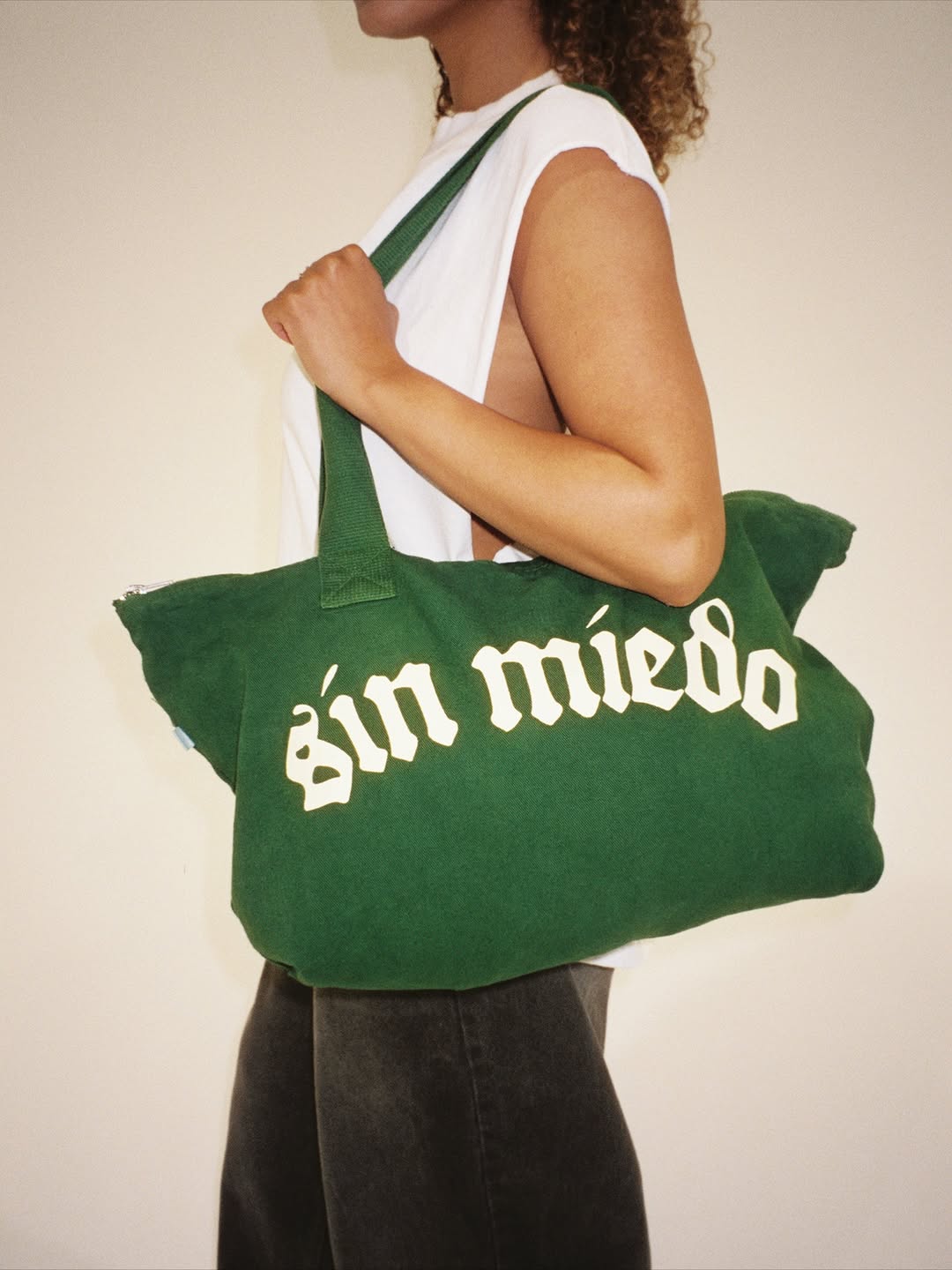 Selva zip up denim tote, styled