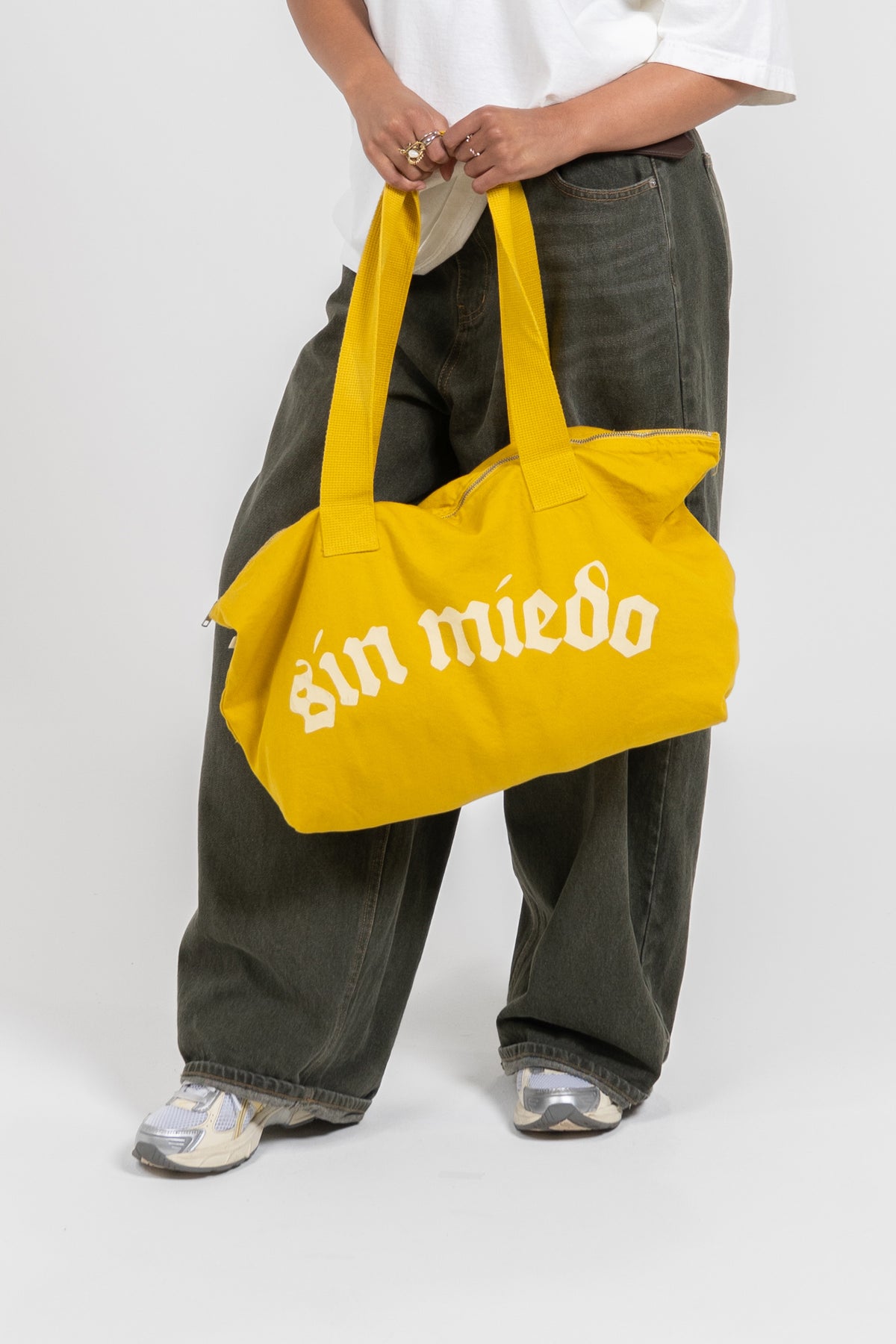 Sol zip up denim tote by Sin Miedo, made in Los Angeles
