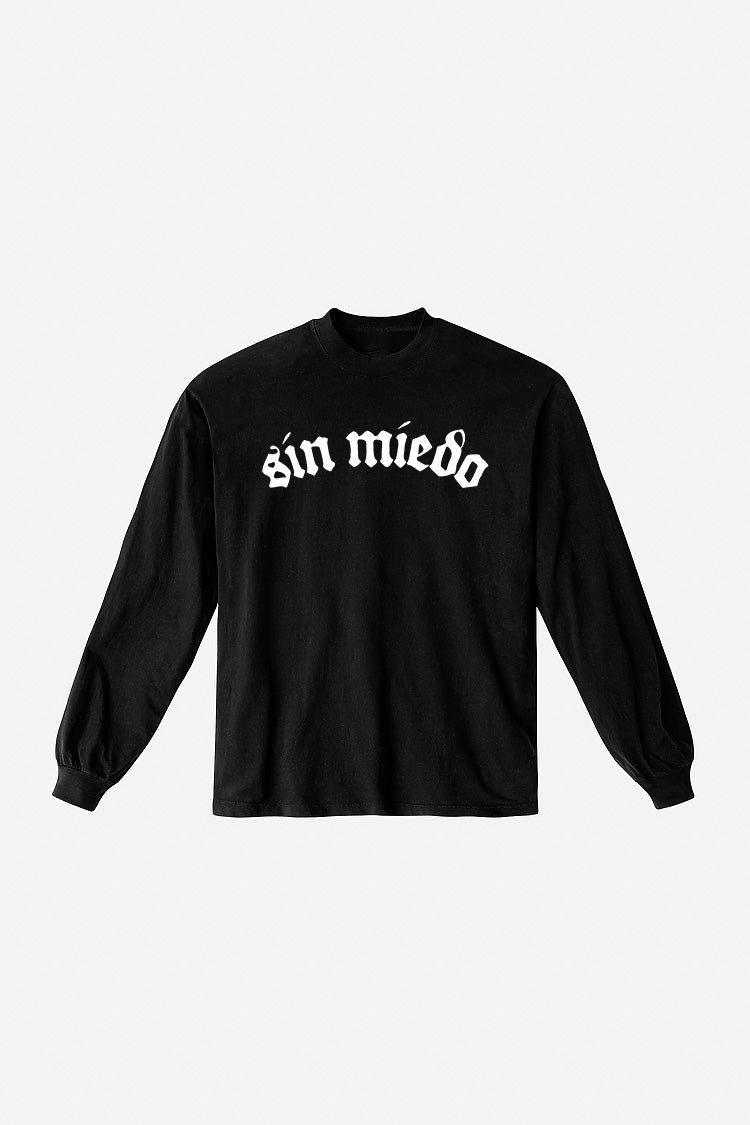 Sin Miedo front logo long sleeve tee, made in Los Angeles