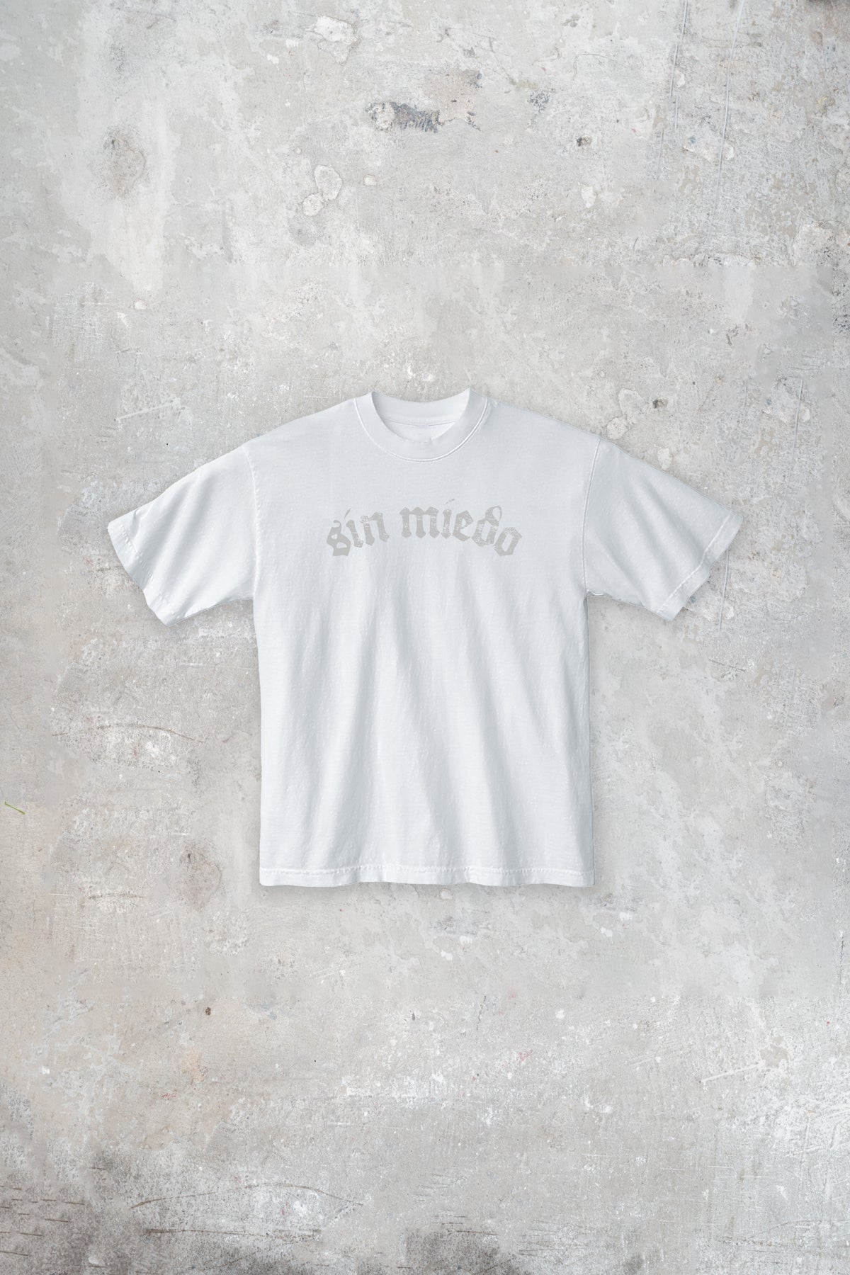 White Cemento tee by Sin Miedo, made in Los Angeles