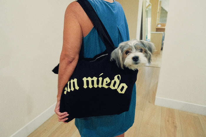 CHATSWORTH: Black Cafe Zip Up Denim Tote