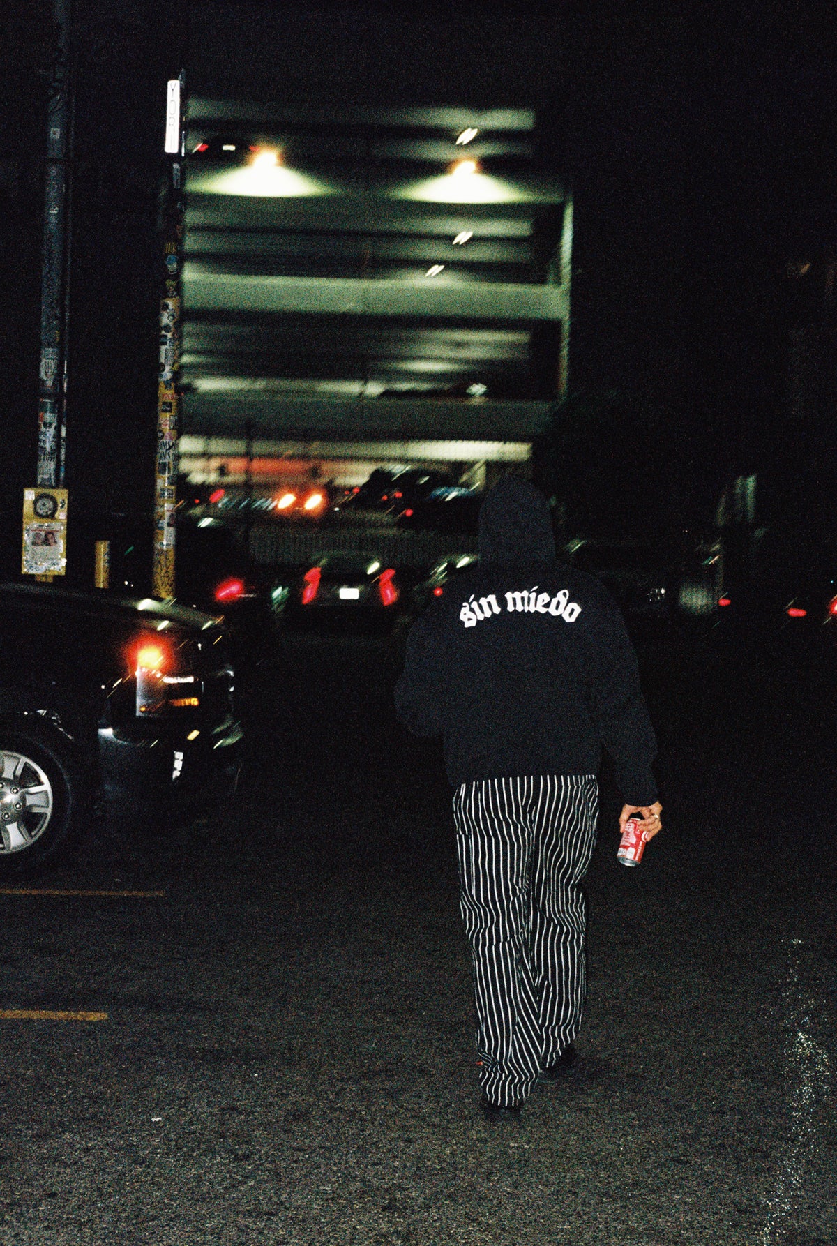 Sin Miedo back logo hoodie, worn