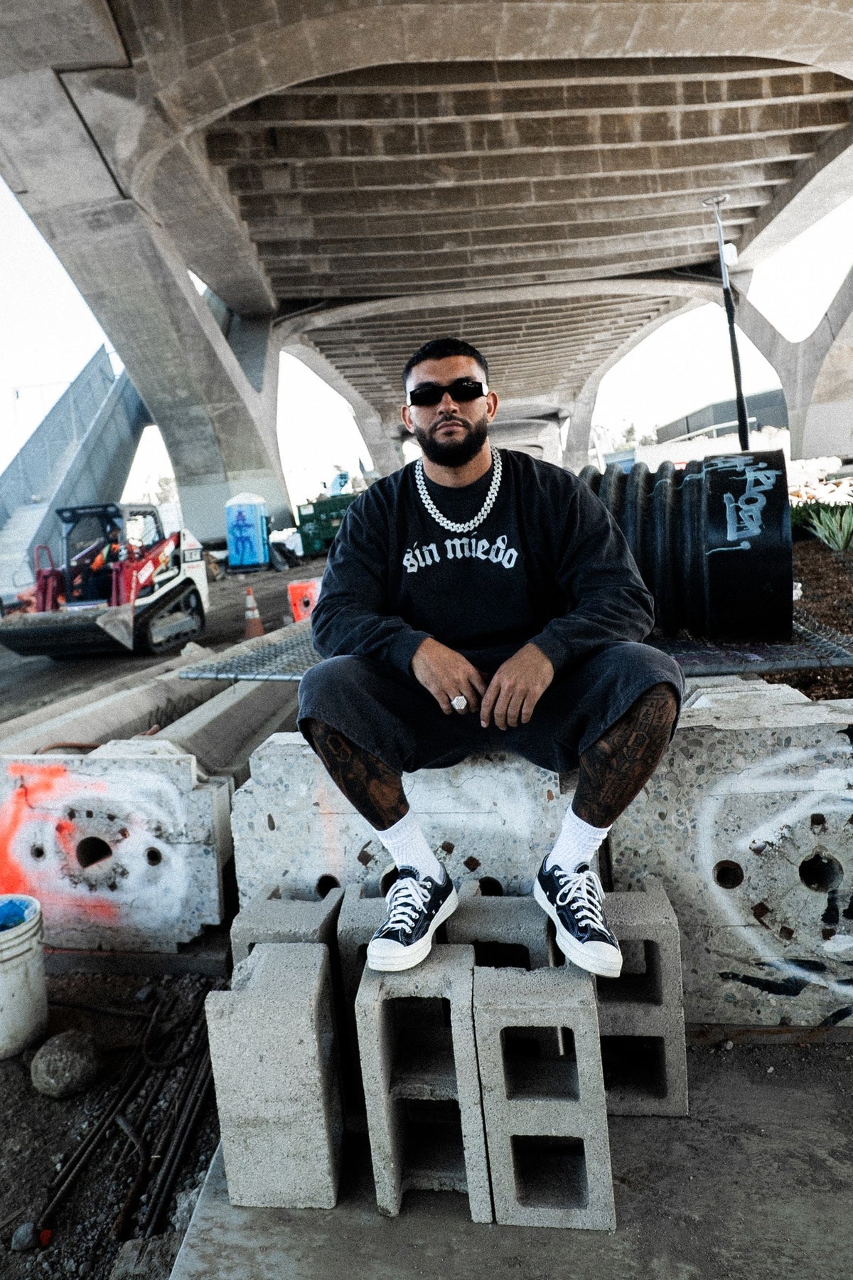 Off black Cemento crewneck, styled on location