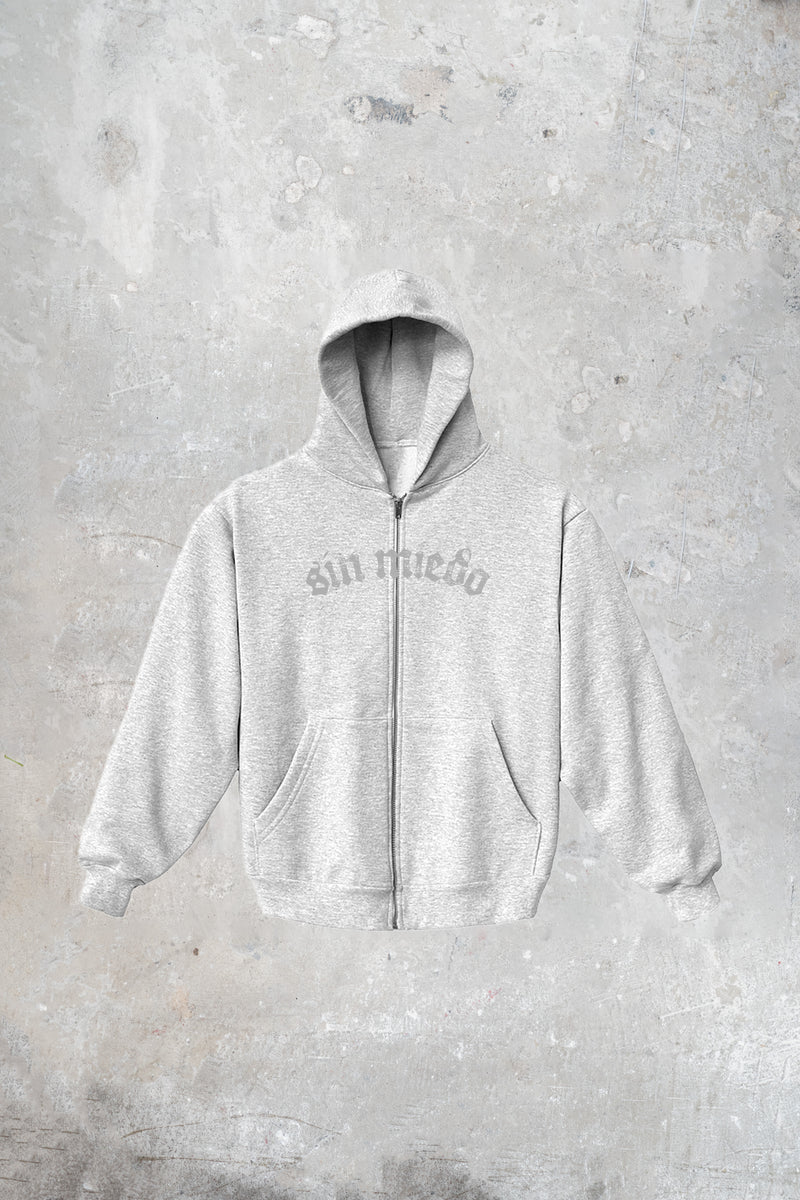 Silver Cemento zip up by Sin Miedo, made in Los Angeles
